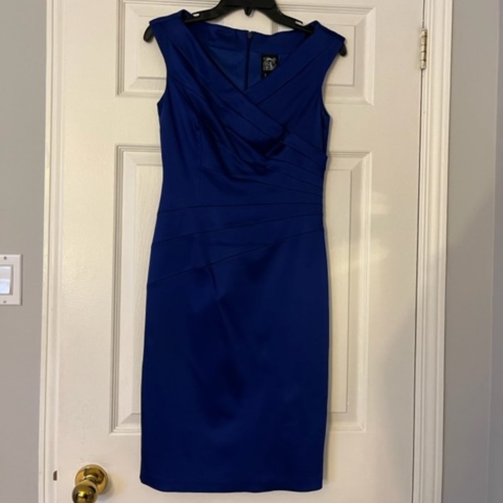 Elegant royal blue, satin-finish dress.  Size 6.  Knee-length